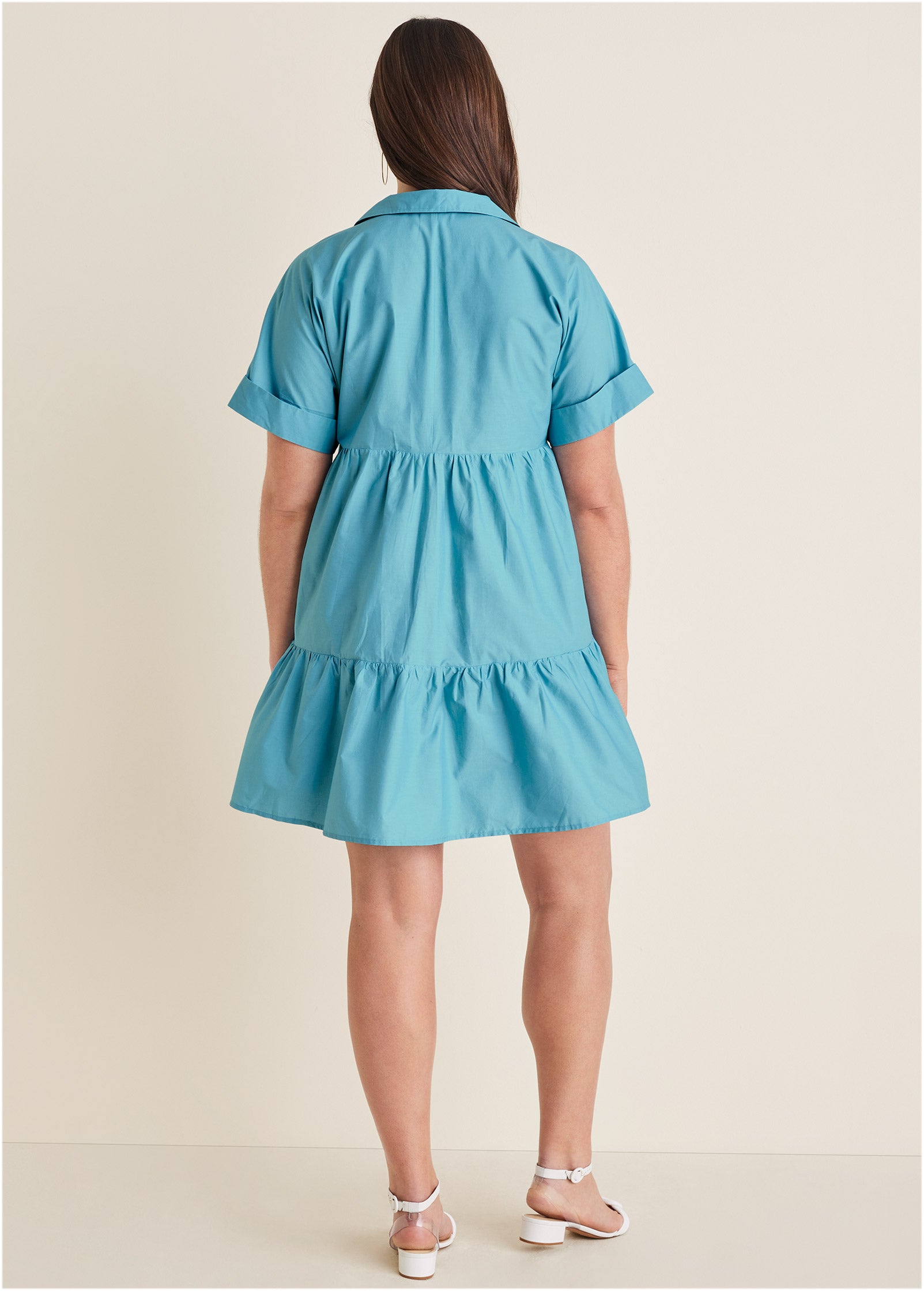Cotton Poplin Tiered Dress - Blue