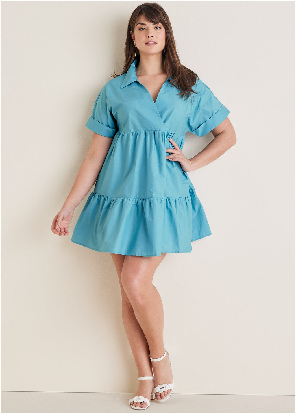 Cotton Poplin Tiered Dress - Blue