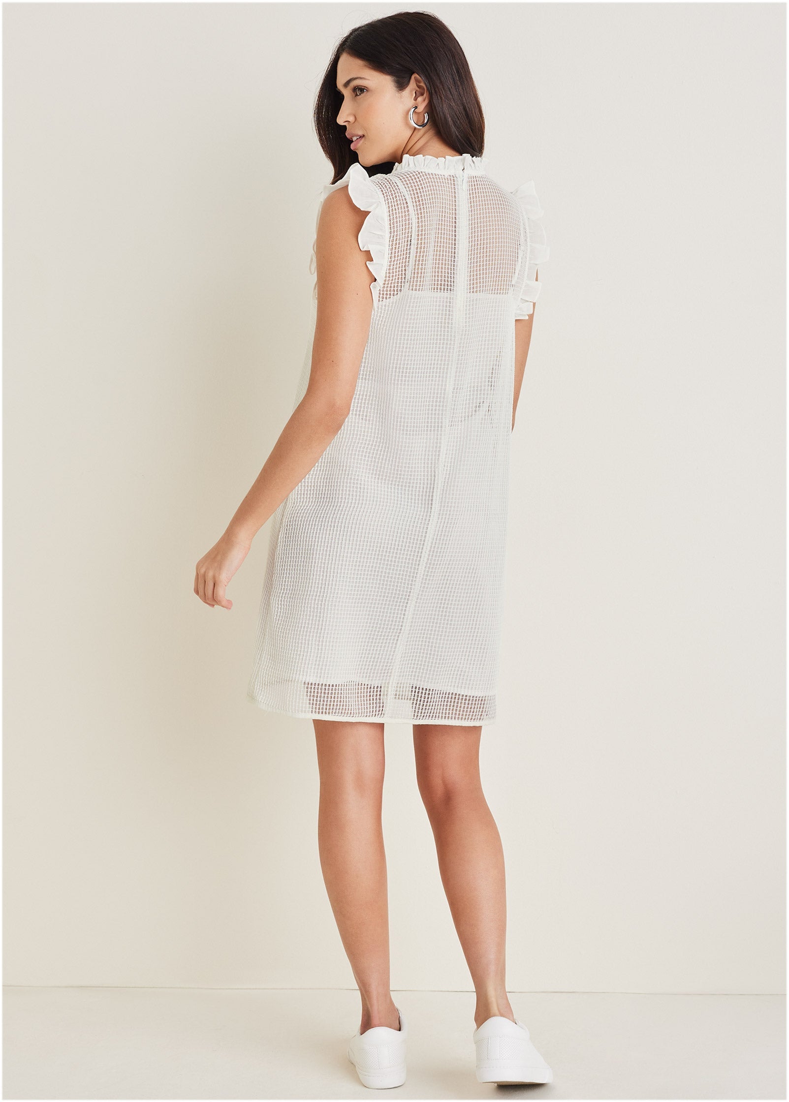 Diamond Lace Ruffle Dress - Cloud Dancer