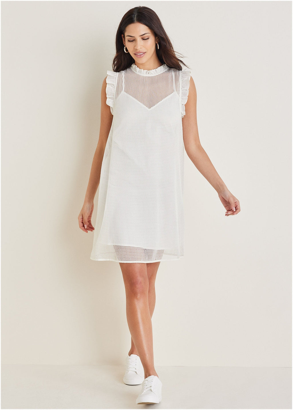Diamond Lace Ruffle Dress - Cloud Dancer
