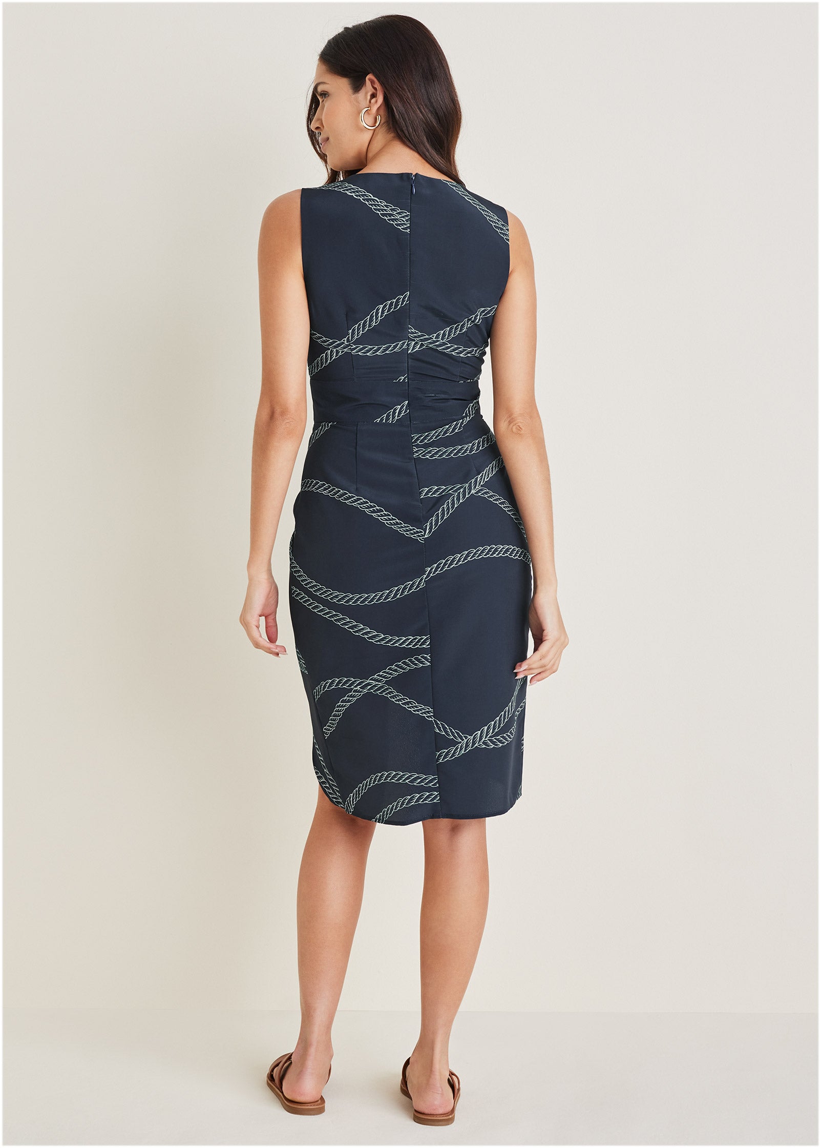 Ruched Side High Low Dress - Yacht Rope Print