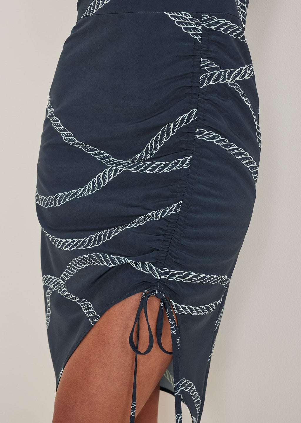 Ruched Side High Low Dress - Yacht Rope Print