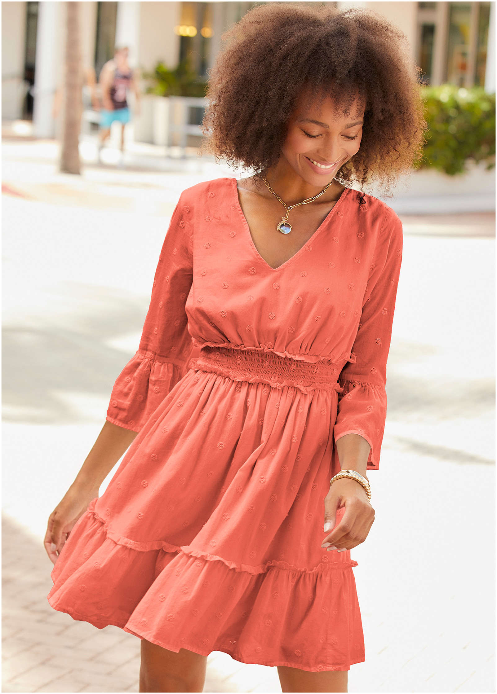 Ruffle Tiered Mini Dress - Burnt Orange