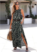 Front Slit Maxi Dress - White & Black