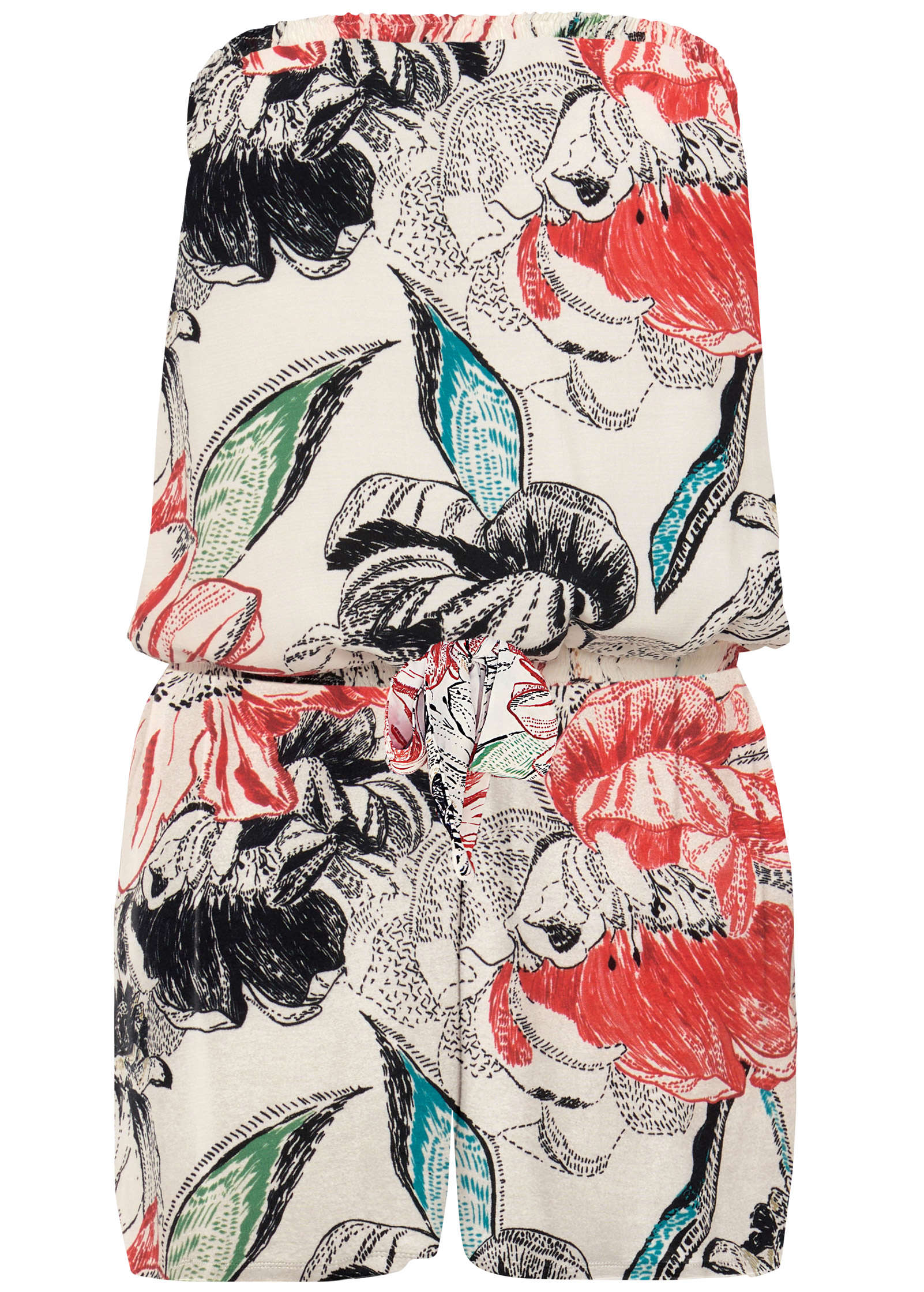 Strapless Blouson Romper - Red Multi