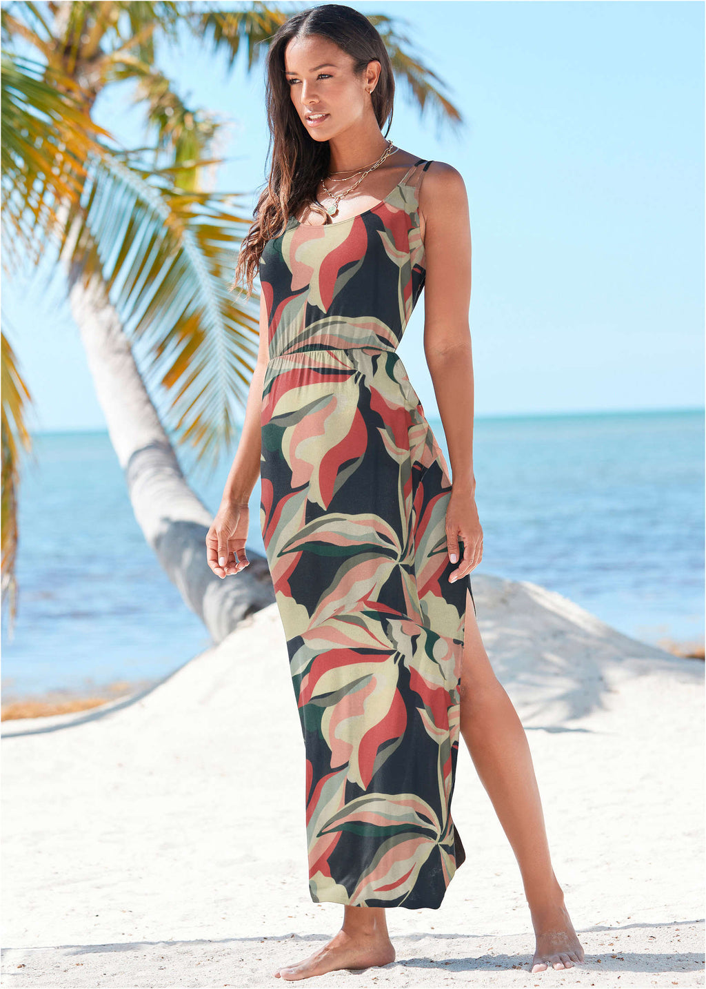 High Slit Maxi Dress - Navy Multi
