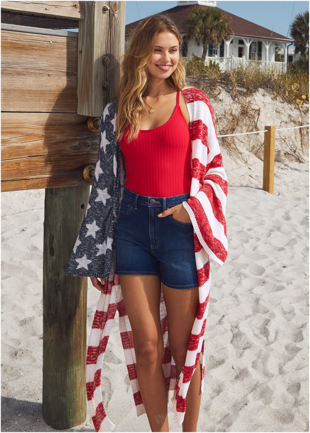 Cotton Americana Cardigan - Racing Red Multi