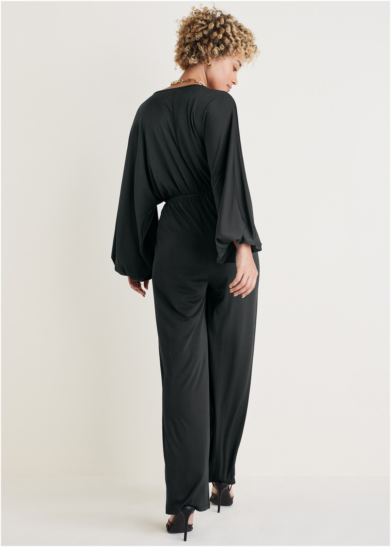 Volume Sleeve Detail Jumpsuit - Jet Black