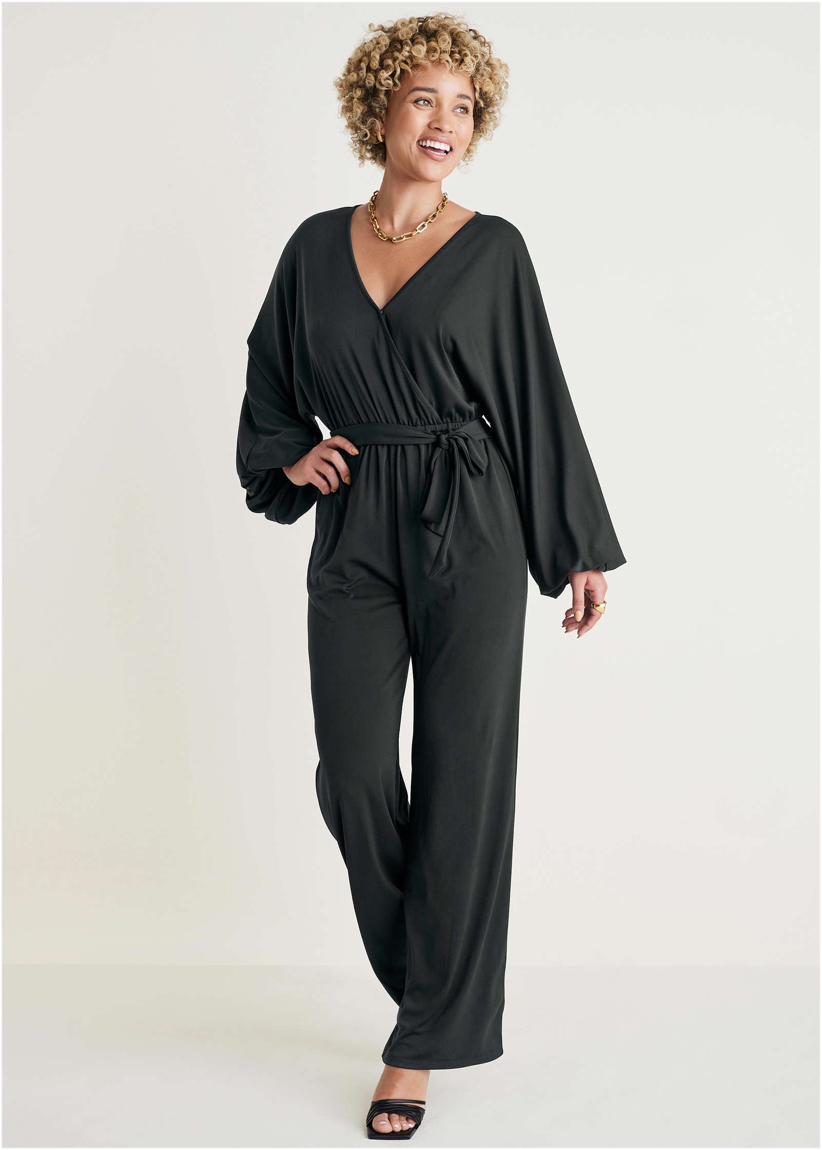 Volume Sleeve Detail Jumpsuit - Jet Black