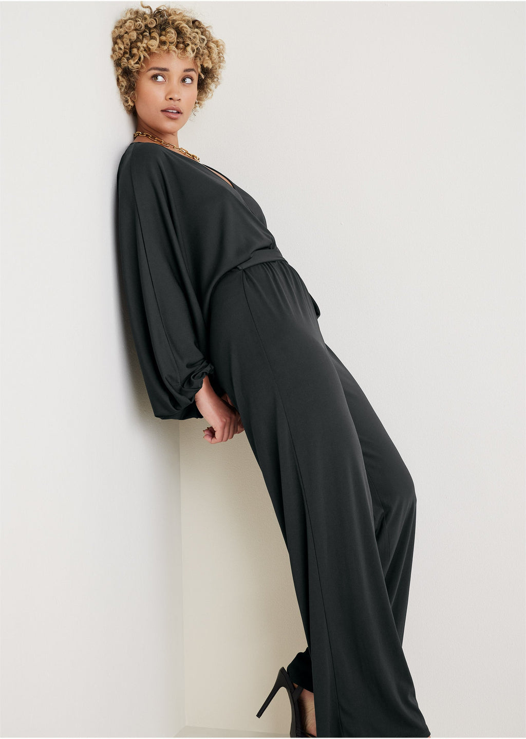 Volume Sleeve Detail Jumpsuit - Jet Black