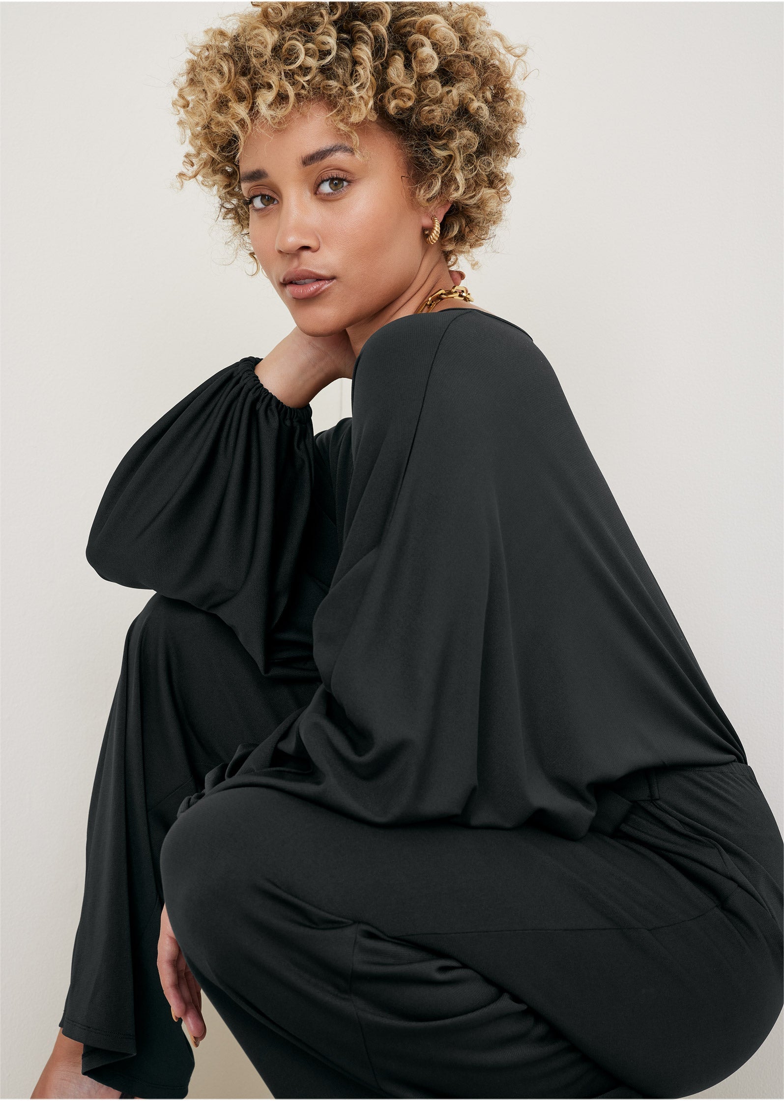 Volume Sleeve Detail Jumpsuit - Jet Black