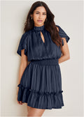 High Neck Mini Dress - Navy Peony