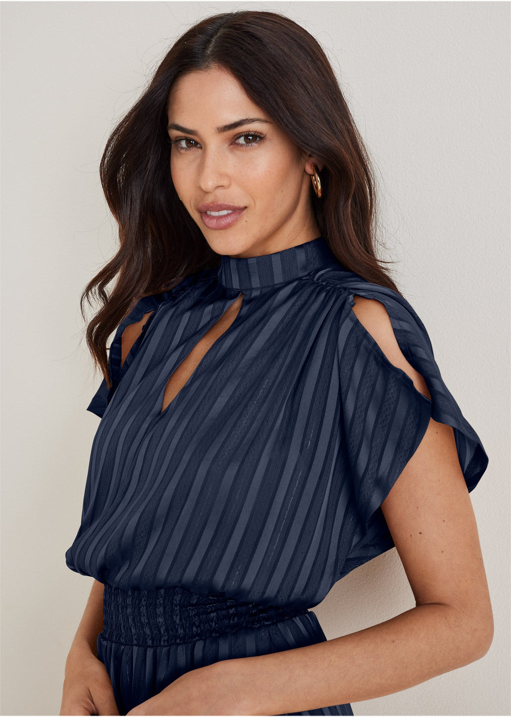 High Neck Mini Dress - Navy Peony