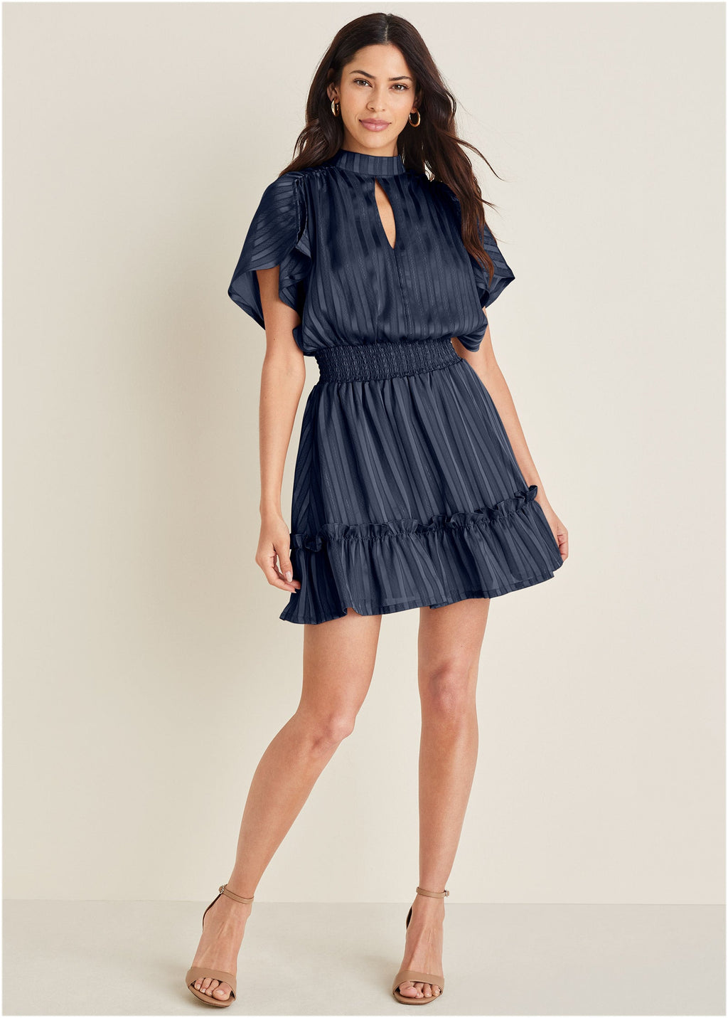 High Neck Mini Dress - Navy Peony