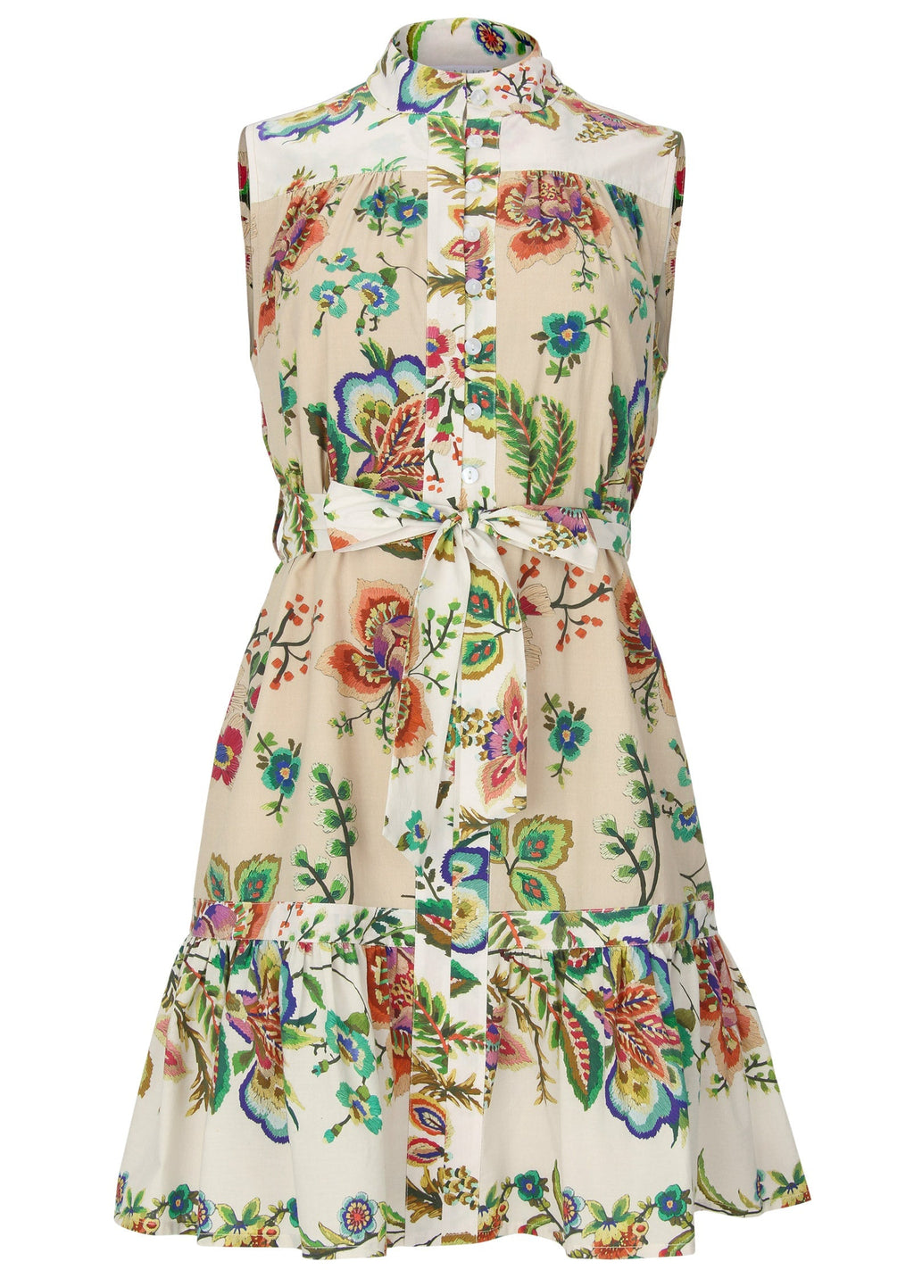 Ruffle Hem Shirt Dress - Allover Needlework Floral