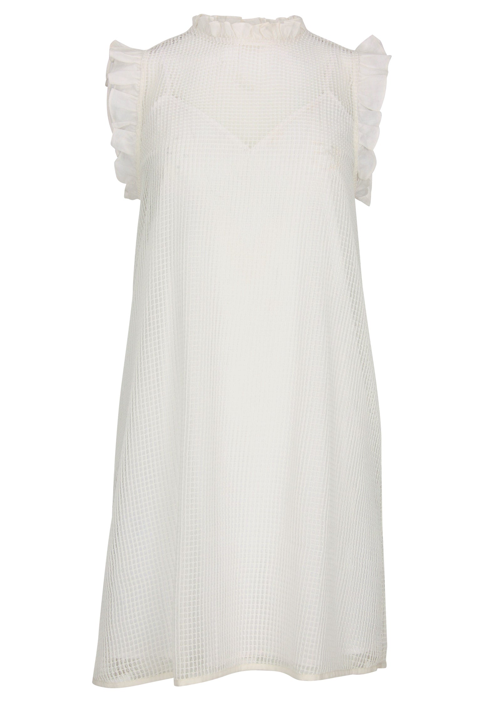 Diamond Lace Ruffle Dress - Cloud Dancer