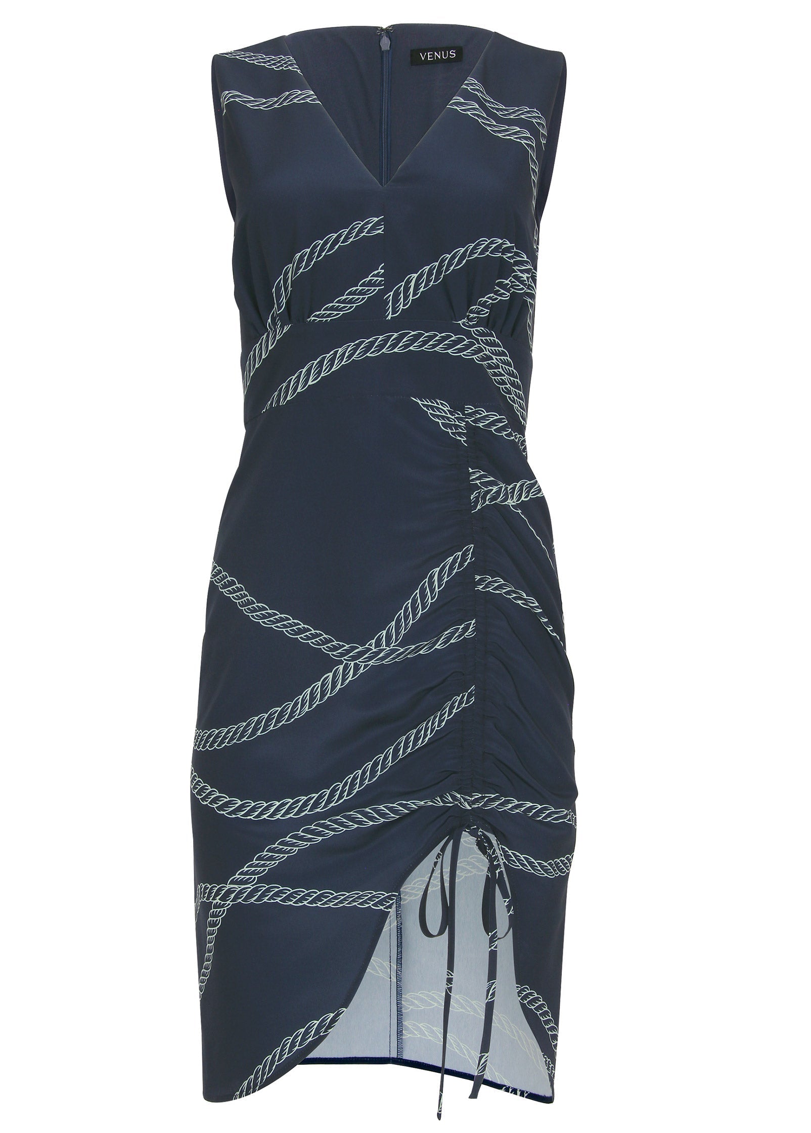 Ruched Side High Low Dress - Yacht Rope Print