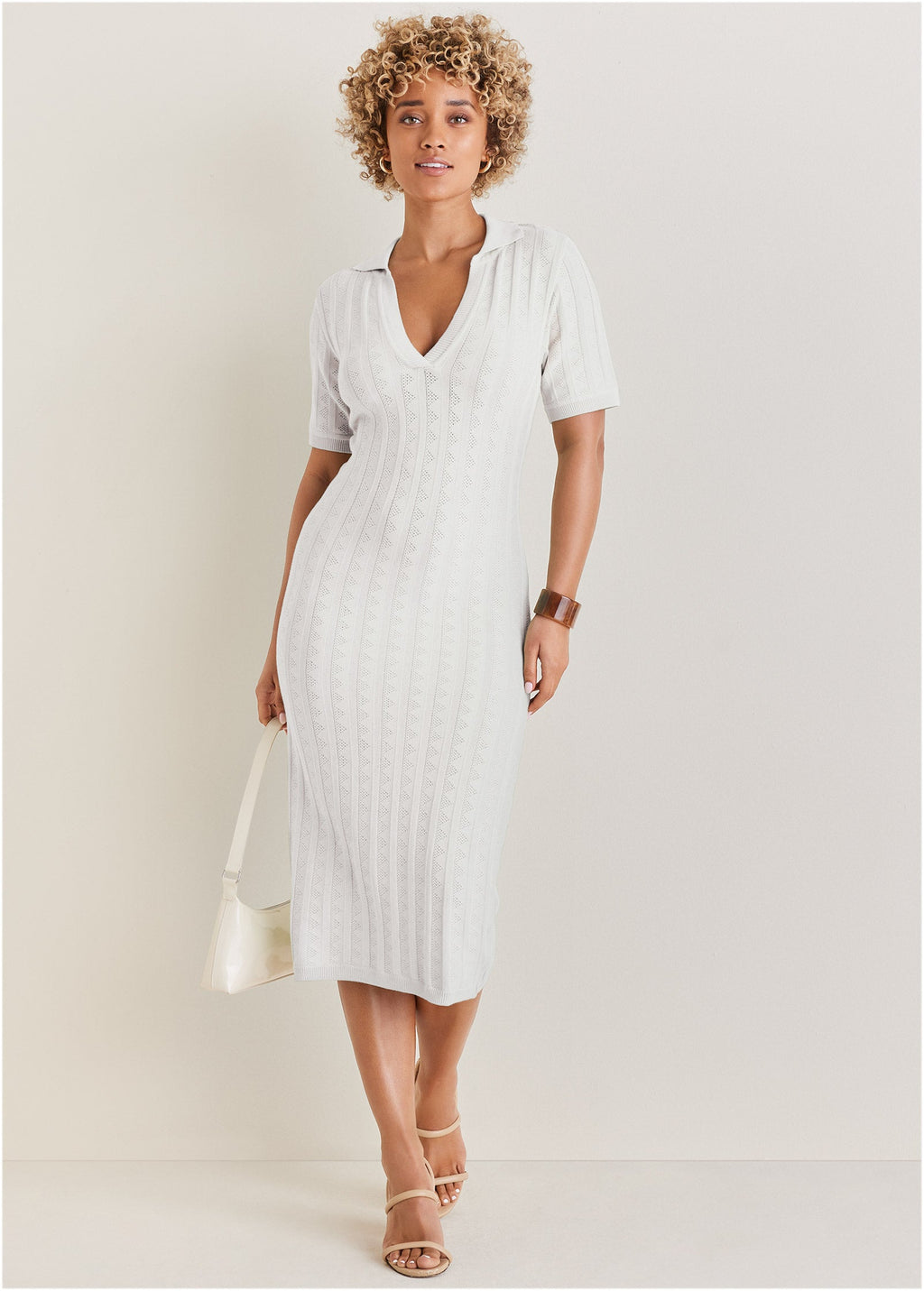 Pointelle Sweater Dress - Cloud Dancer