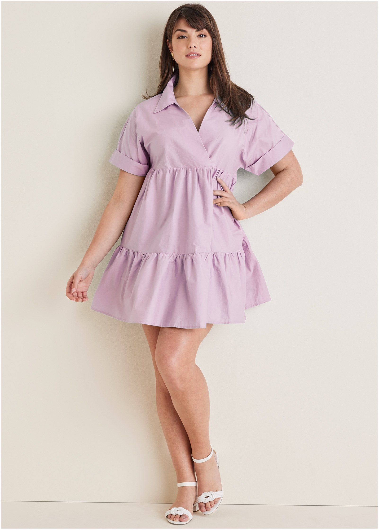 Cotton Poplin Tiered Dress - Lilac
