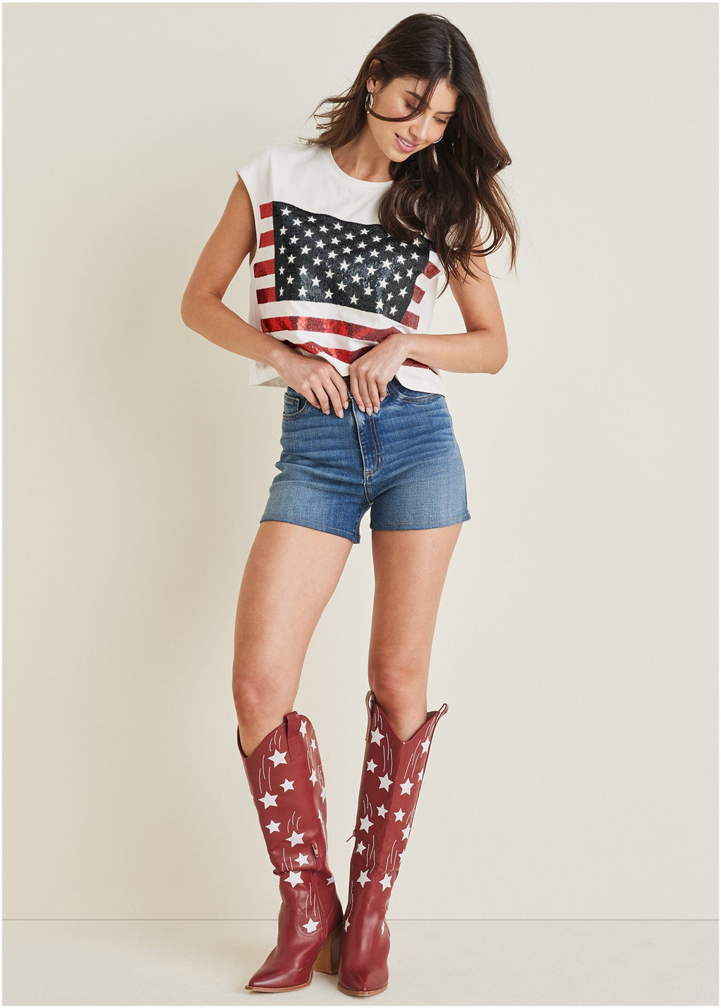 Stars And Stripes Sequin Top - Cloud Dancer