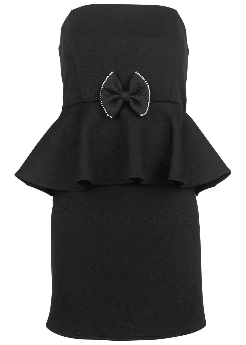 Rhinestone Bow Detail Mini Dress - Jet Black