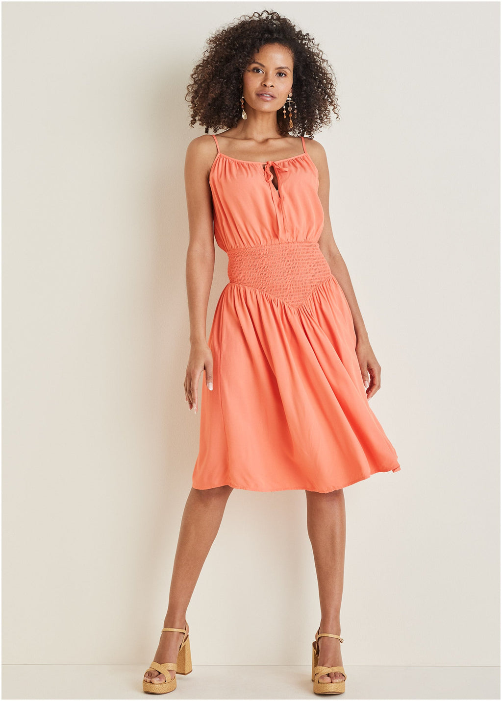 Smocked Midi Dress - Burnt Coral