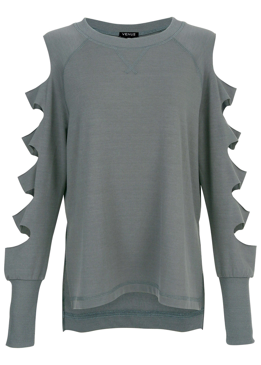 Cutout Sleeve Sweatshirt - Seafog
