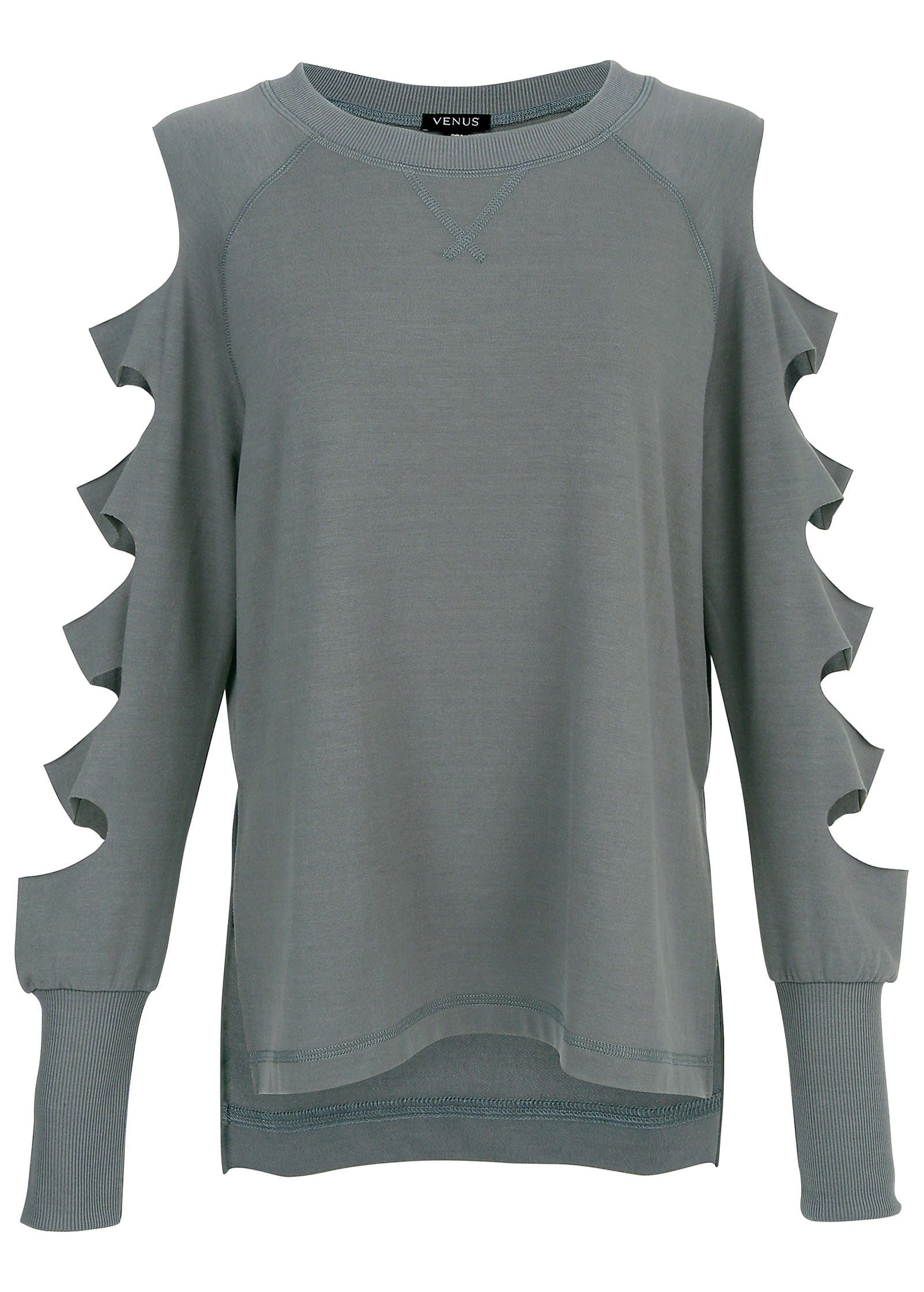 Cutout Sleeve Sweatshirt - Seafog
