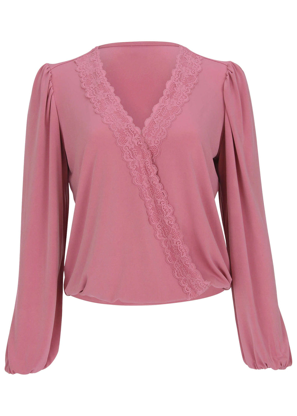 Faux Wrap Lace Trim Blouse - Heather Rose