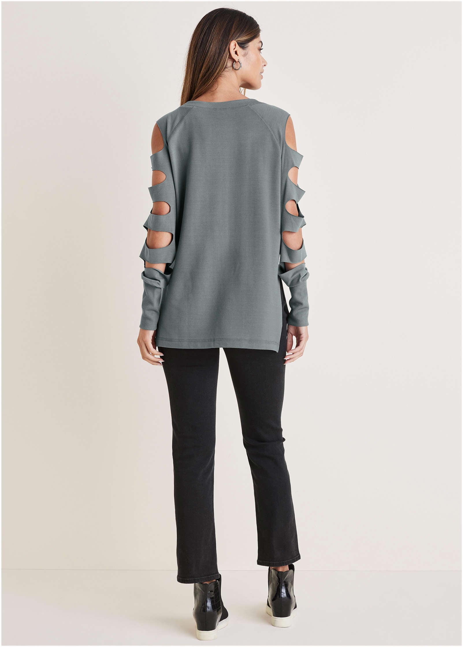 Cutout Sleeve Sweatshirt - Seafog