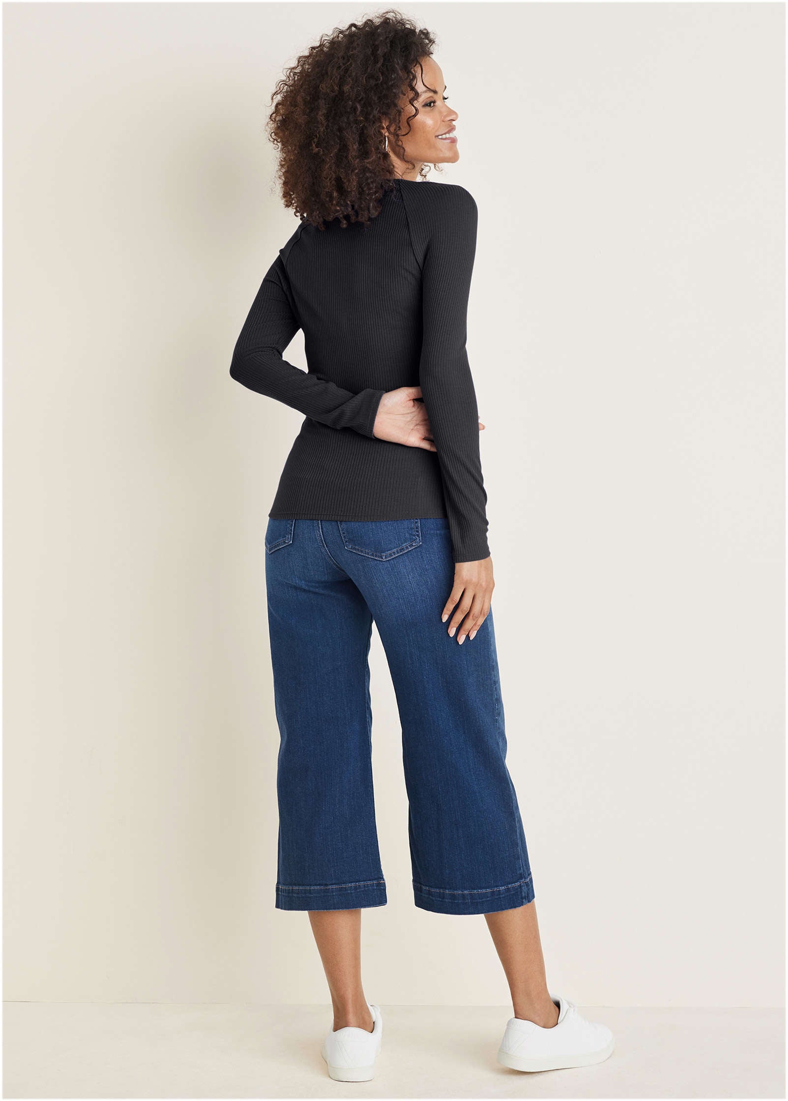 Deep Scoop Neck Ribbed Top - Jet Black