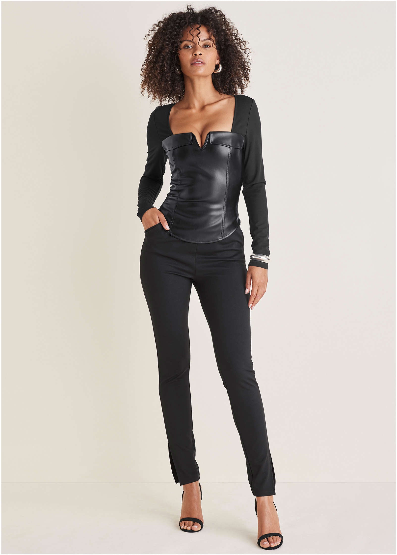 Faux Leather Corset Top - Jet Black