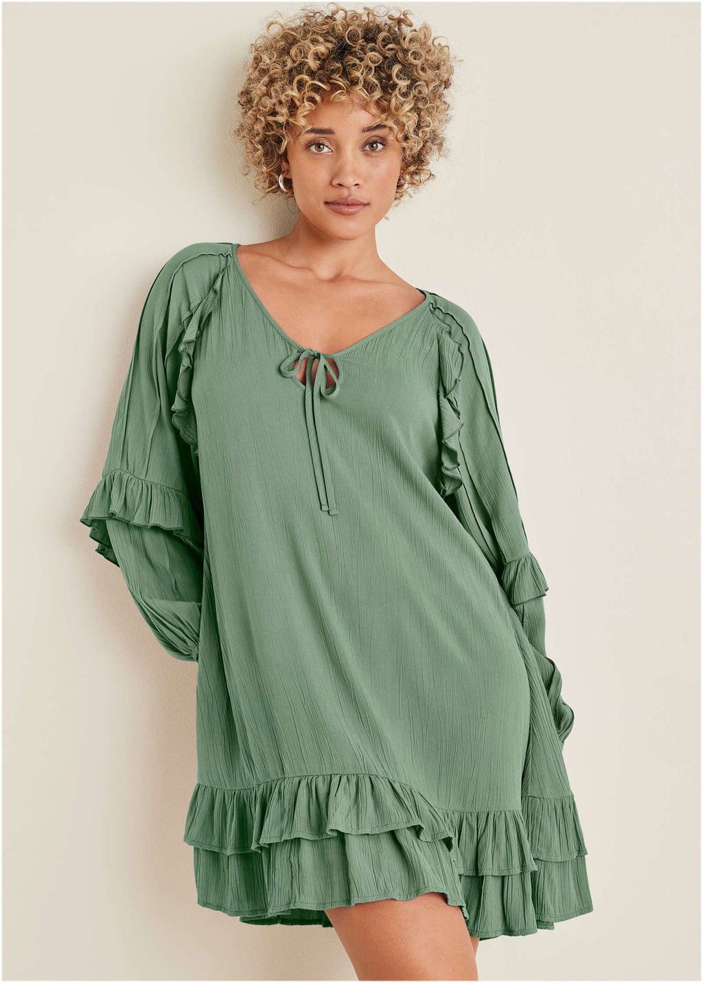 Ruffle Mini Dress - Basil