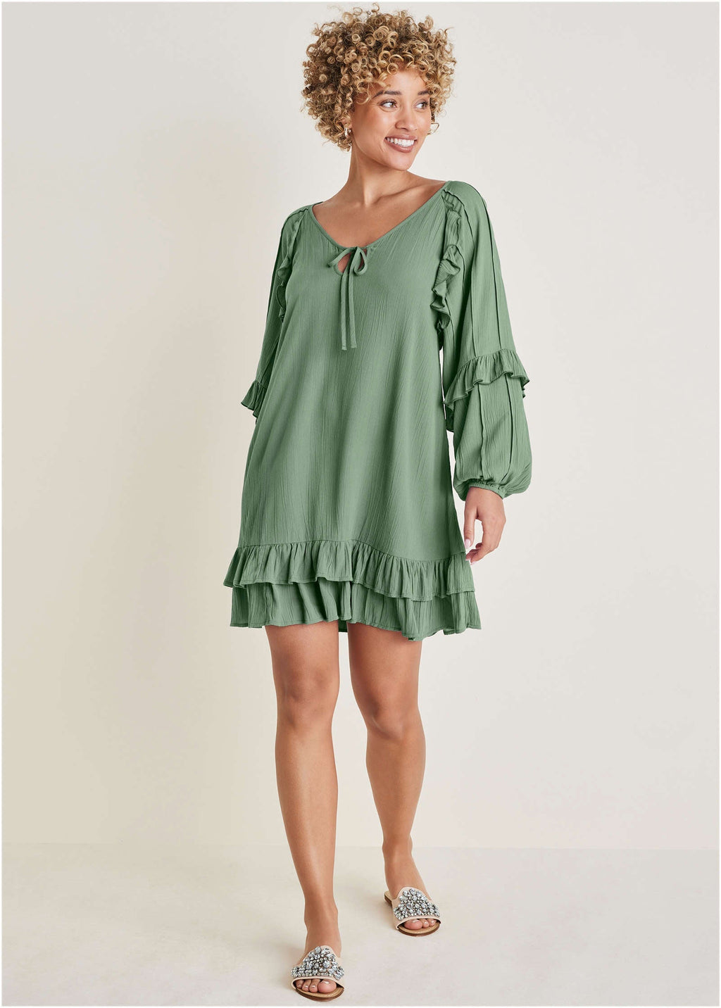 Ruffle Mini Dress - Basil