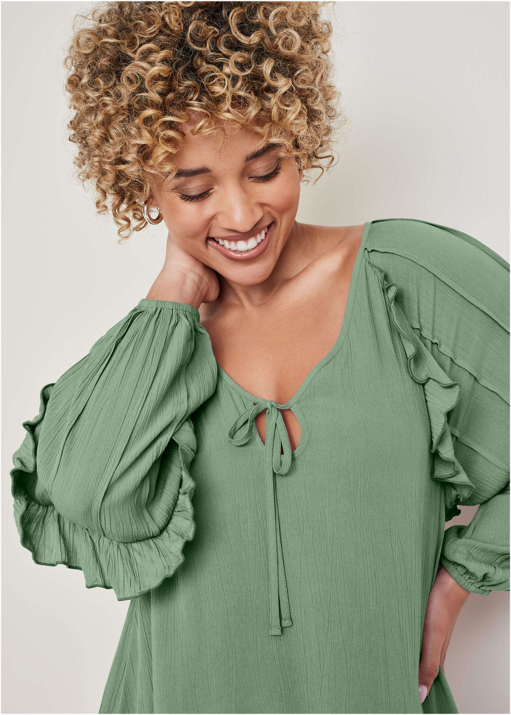 Ruffle Mini Dress - Basil