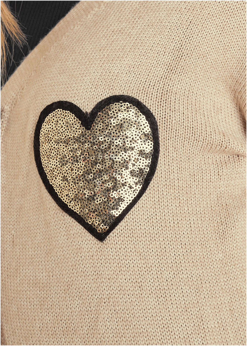 Sequin Heart Cardigan - Oatmeal Multi
