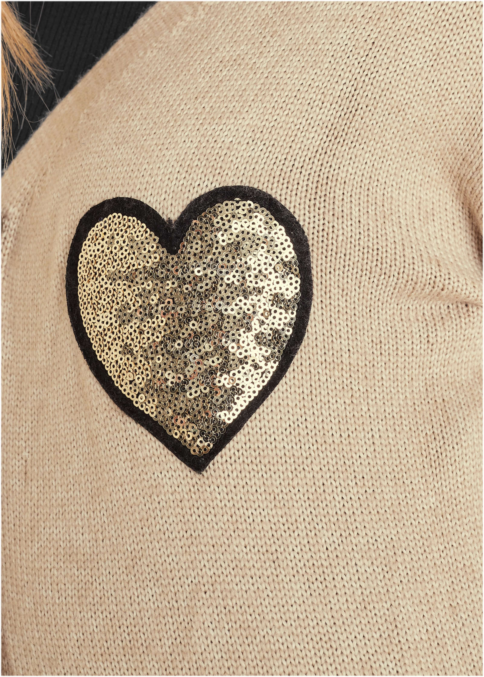 Sequin Heart Cardigan - Oatmeal Multi