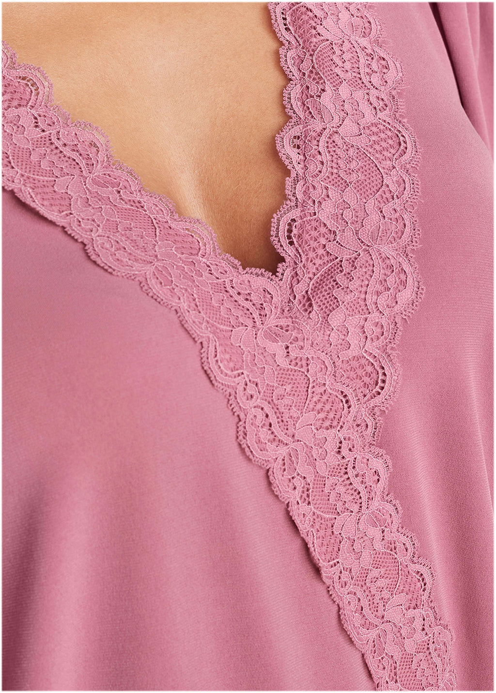 Faux Wrap Lace Trim Blouse - Heather Rose