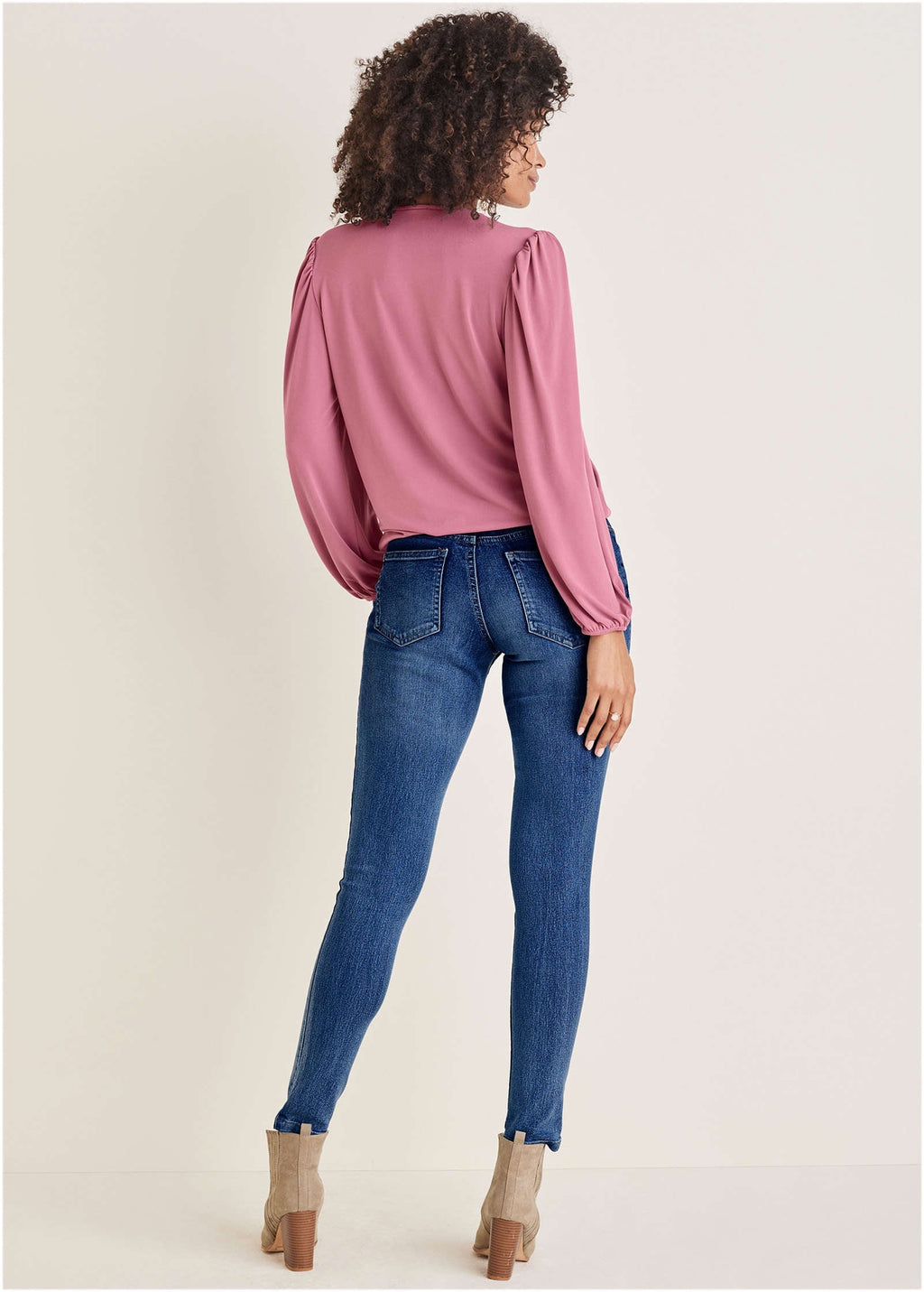 Faux Wrap Lace Trim Blouse - Heather Rose