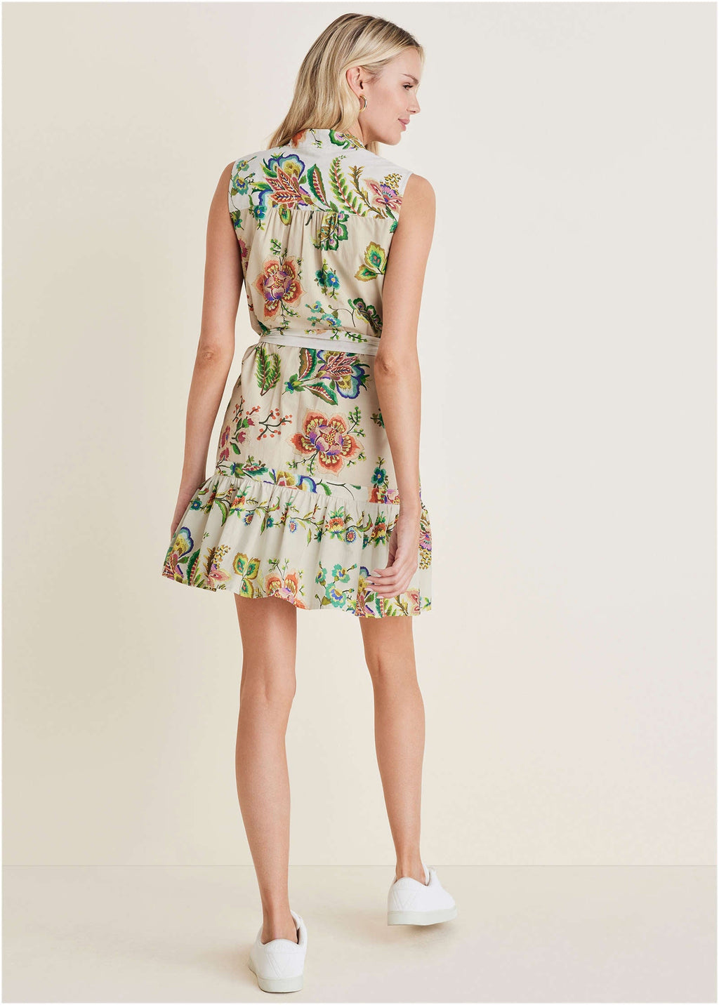 Ruffle Hem Shirt Dress - Allover Needlework Floral