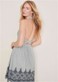 Embroidered Midi Dress - Black & Ecru