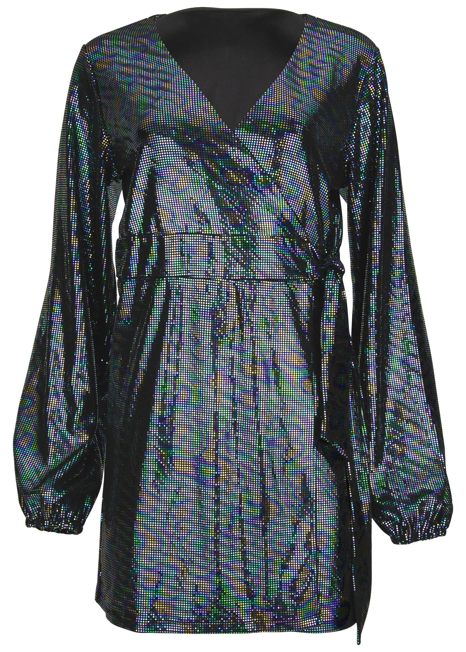 Belted Metallic Mini Dress - Colorful Sequins