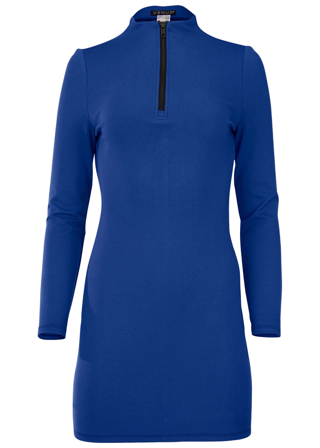 Ponte Zip Front Mini Dress - Blue