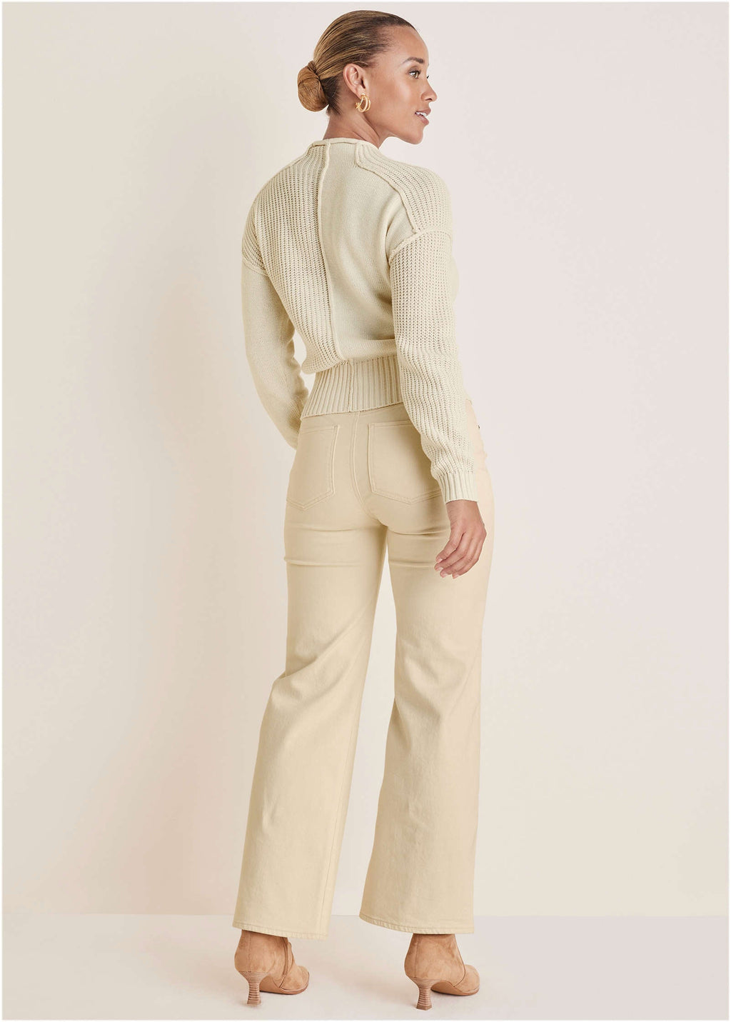 Mock Neck Knit Sweater  - Off White
