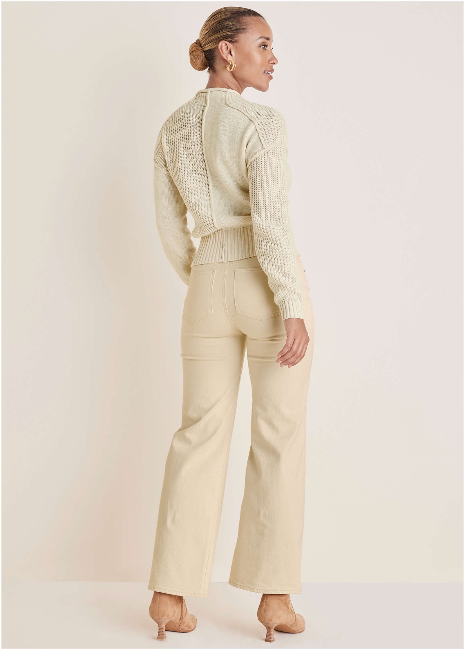 Mock Neck Knit Sweater  - Off White