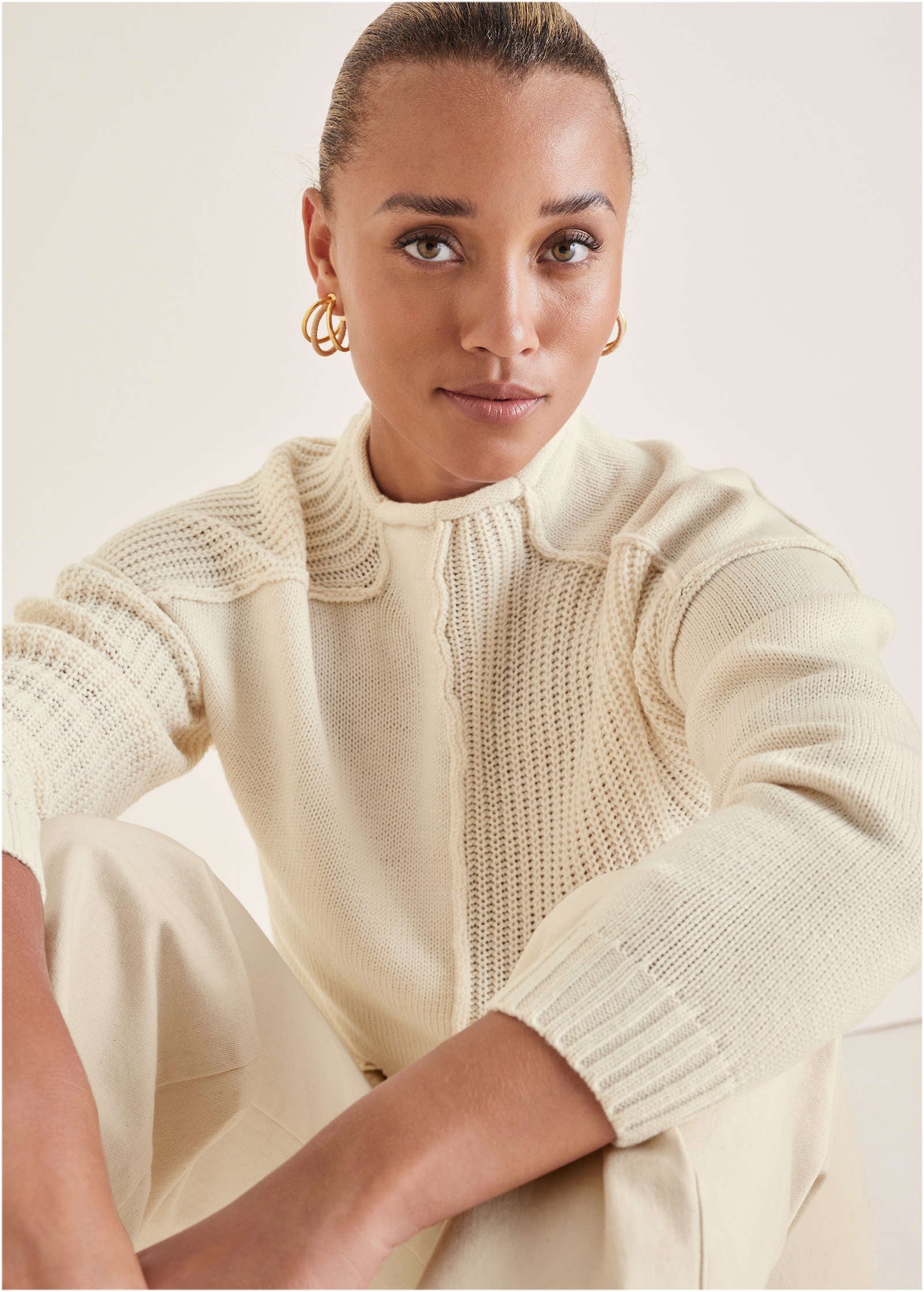 Mock Neck Knit Sweater  - Off White