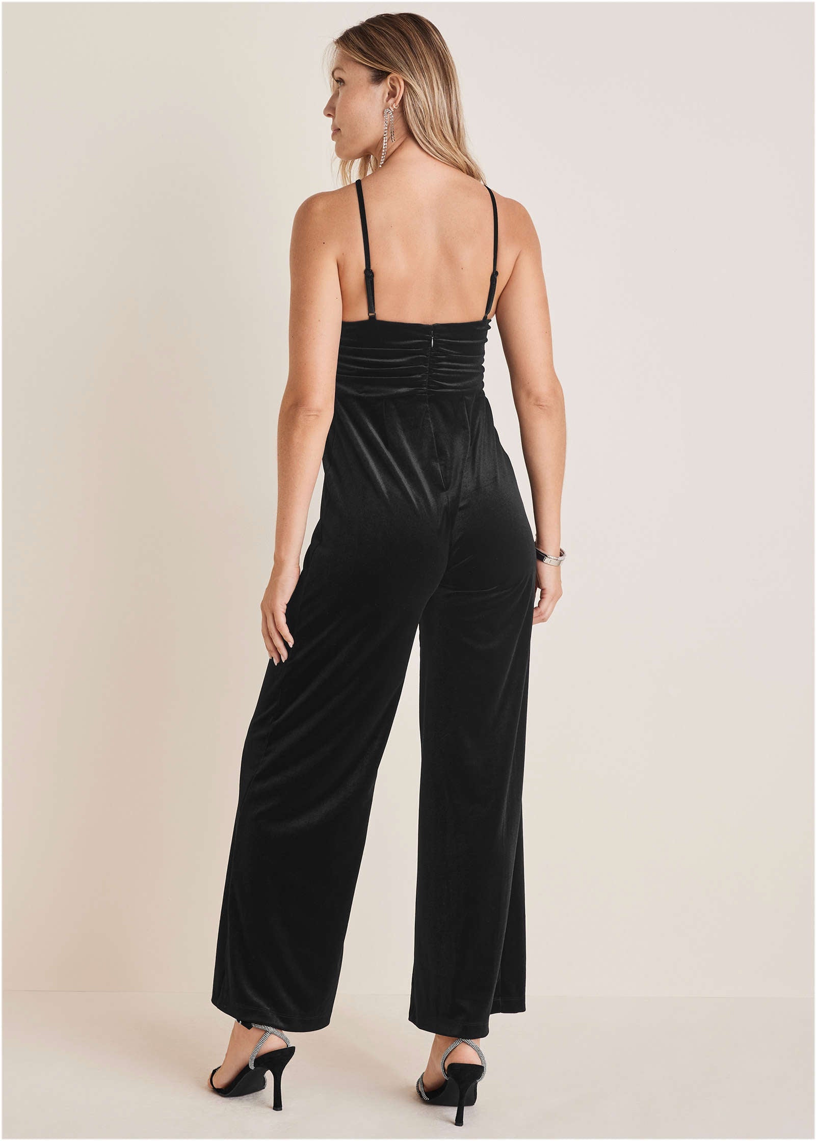 Stretch Velvet Halter Jumpsuit - Black