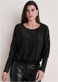 Bling Cold-Shoulder Blouse - Jet Black