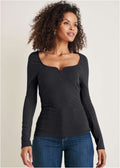 Deep Scoop Neck Ribbed Top - Jet Black