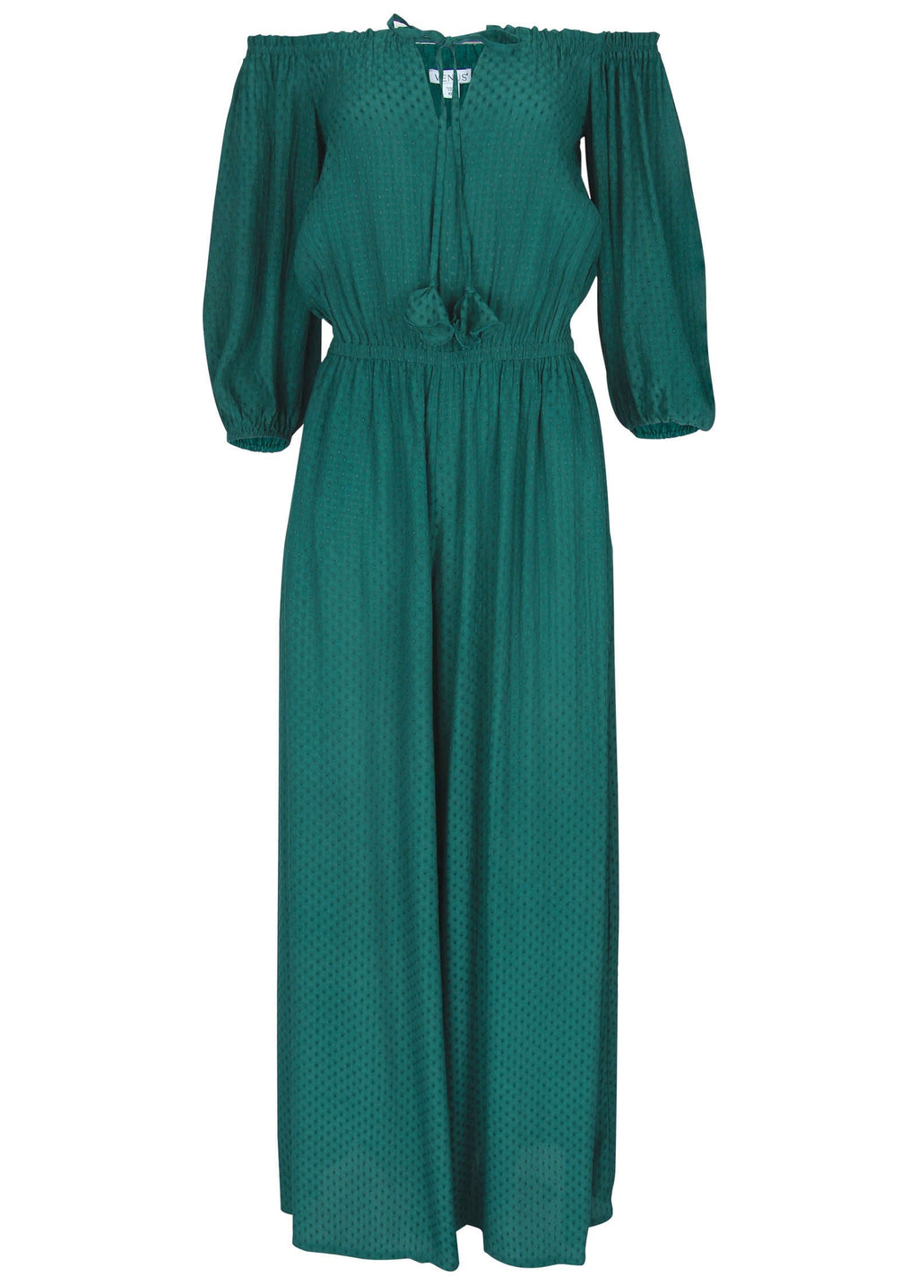 Off-The-Shoulder Jumpsuit - Teal Green